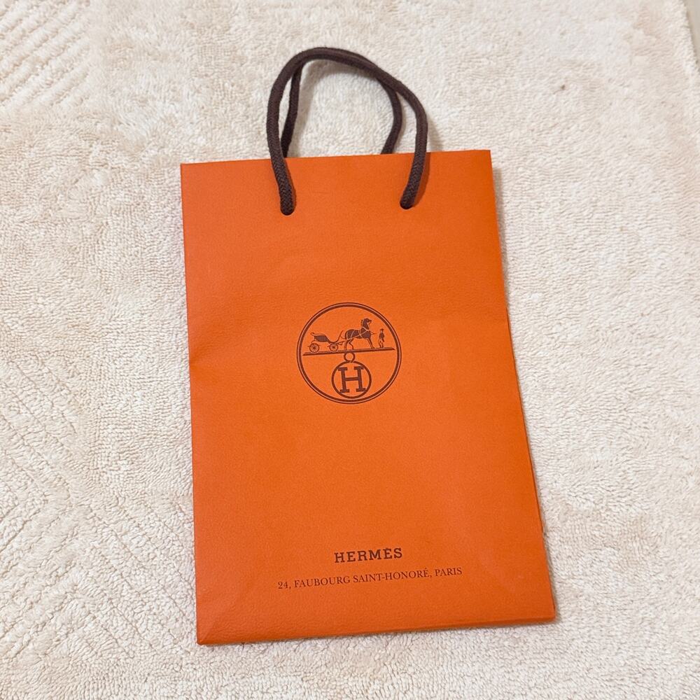 Authentic Hermès Orange Shopping Gift Bag Brown Rope Handles Paris 9"x 6" Small